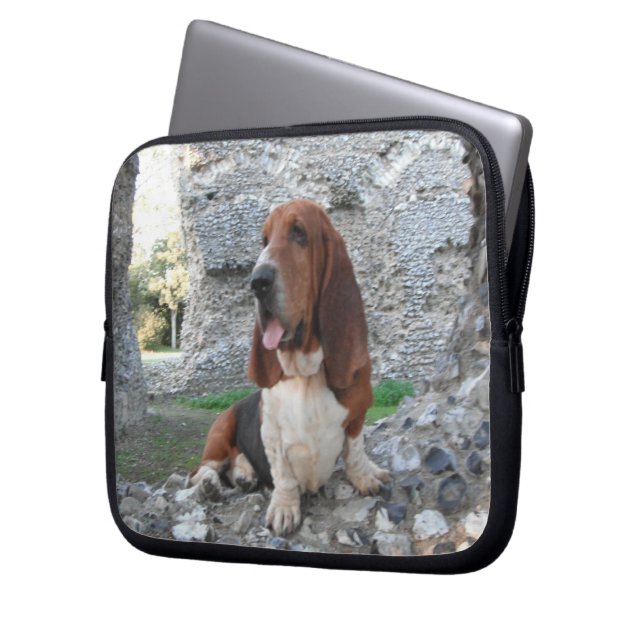 Laptop Sleeve Basset Hound Castle Visit (Front Left)