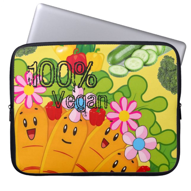 Laptop Sleeve Carrots Peas, 100% Vegan (Front)
