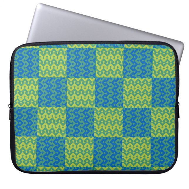 Laptop Sleeve, Emerald Green and Blue Patchwork Sleeve (Front)