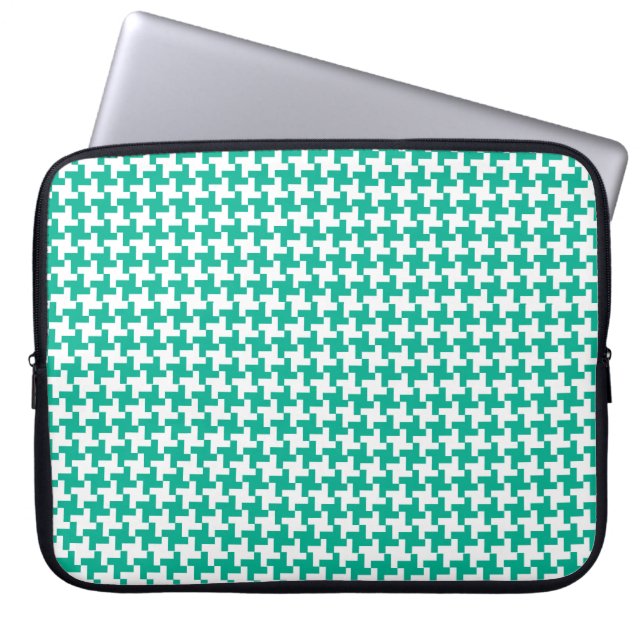 Laptop Sleeve, Emerald Green Dogstooth Check Laptop Sleeve (Front)