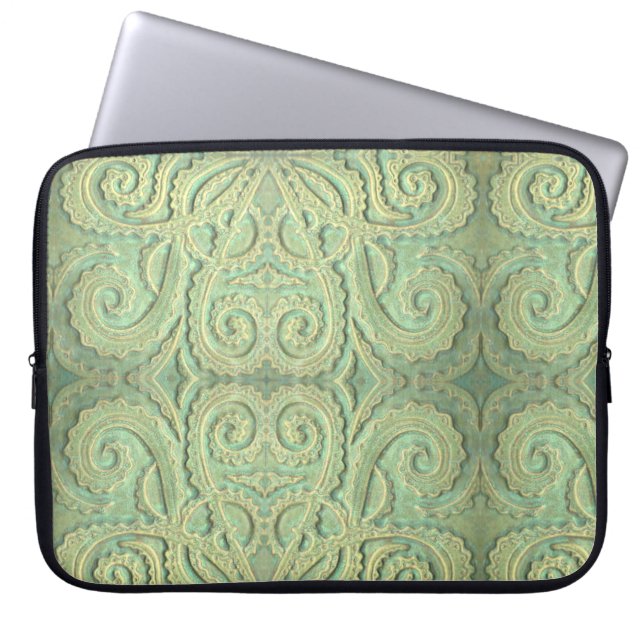 Laptop Sleeve Fiddlehead Fern tile green (Front)