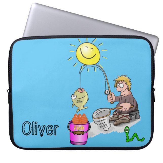 Laptop Sleeve Fisherman, Fishing, Sun  Blue (Front)