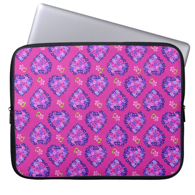 Laptop Sleeve,  Hearts and Flowers on Magenta Laptop Sleeve (Front)