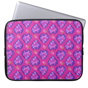 Laptop Sleeve, Hearts and Flowers on Magenta Sleeve