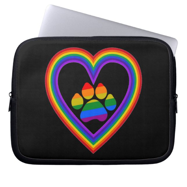 Laptop Sleeve Rainbow Heart With Paw (Front)