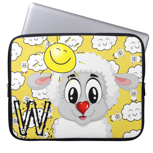 Laptop Sleeve Sheep Sun Clouds Yellow (Front)