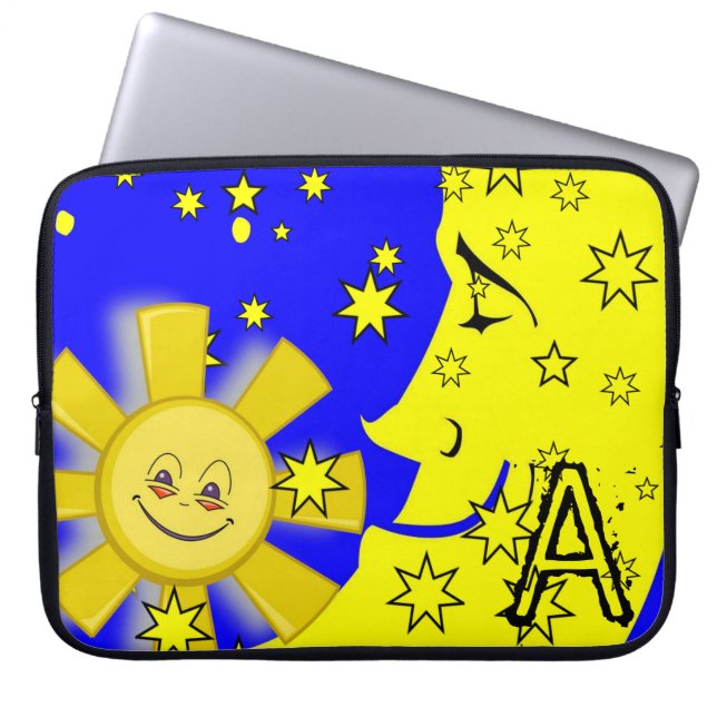 Laptop Sleeve Sun Moon Yellow Stars Blue (Front)