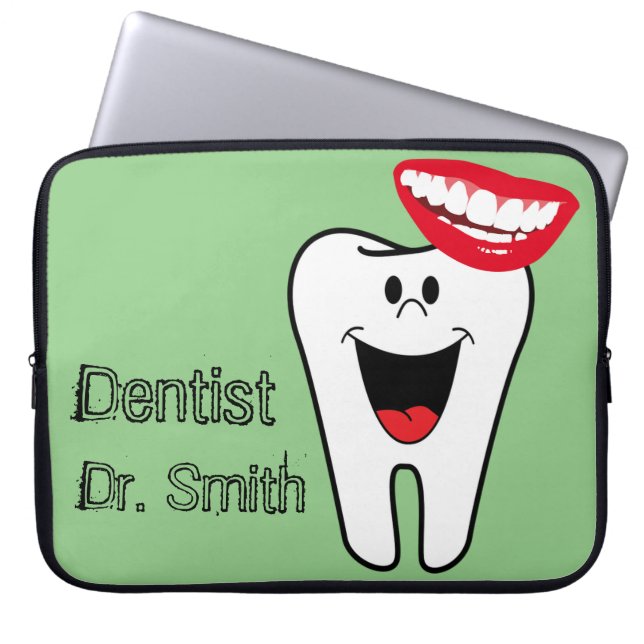 Laptop Sleeve Tooth Smile Dentist Green (Front)