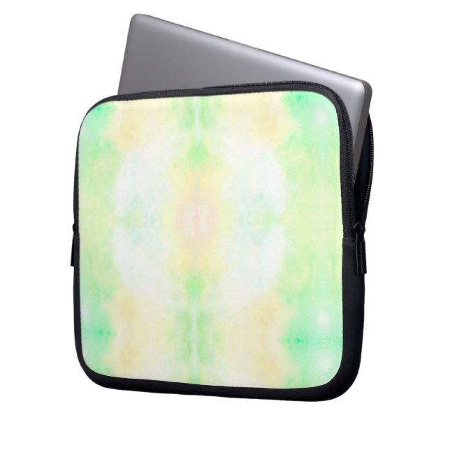 Laptop sleeve with a soft pastel tie-dye design (Front Left)