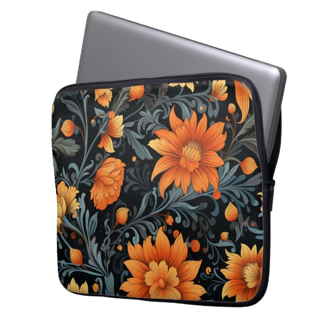 Laptop sleeve with vibrant orange and yellow  (Front Left)