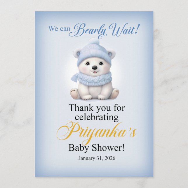 LAQUITA polar bear Baby Shower sign for Priyanka Invitation (Front)