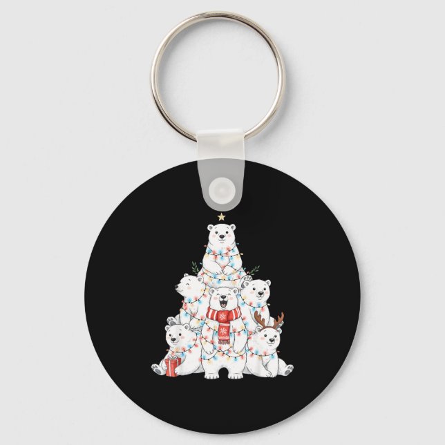 Lar Bear Christmas Tree Xmas Pajamas  Key Ring (Front)