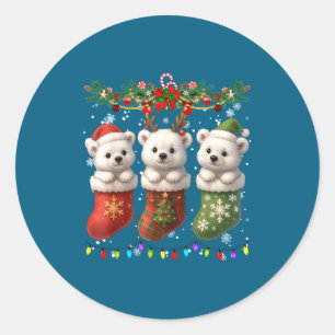 Lar Bear In Christmas Socks Lights Lar Bear Xmas  Classic Round Sticker