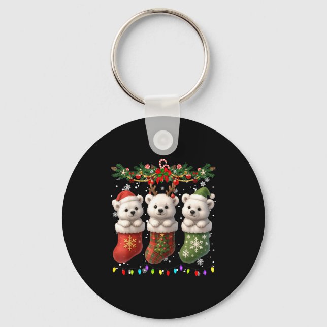 Lar Bear In Christmas Socks Lights Lar Bear Xmas  Key Ring (Front)