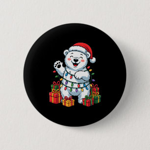 Lar Bear Santa Hat Animals Lovers Ugly Christmas P 6 Cm Round Badge