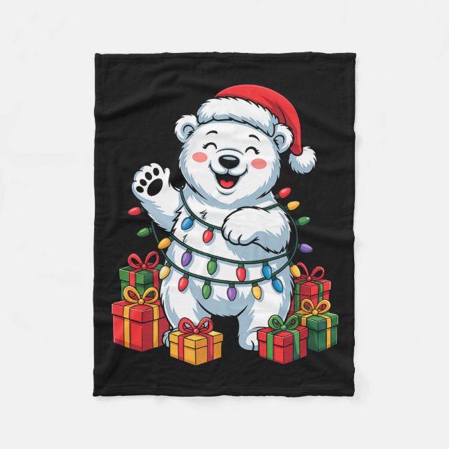 Lar Bear Santa Hat Animals Lovers Ugly Christmas P Fleece Blanket (Front)