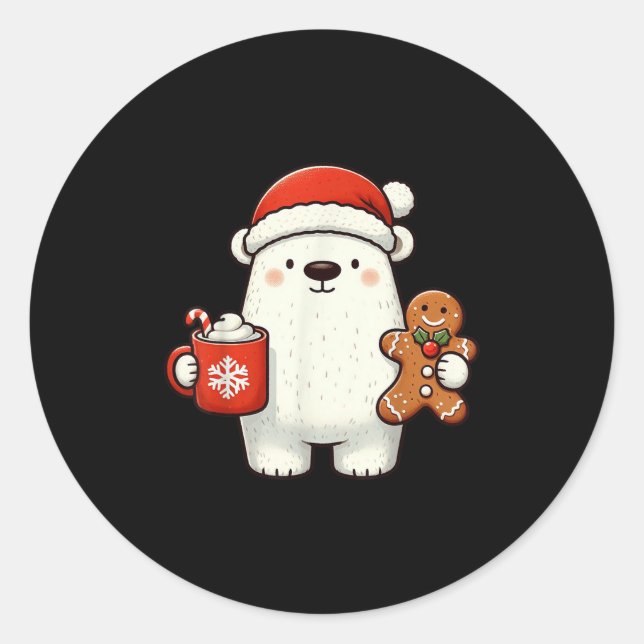 Lar Bear Santa Hat Christmas Holiday Xmas Coffee C Classic Round Sticker (Front)