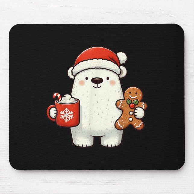 Lar Bear Santa Hat Christmas Holiday Xmas Coffee C Mouse Pad (Front)