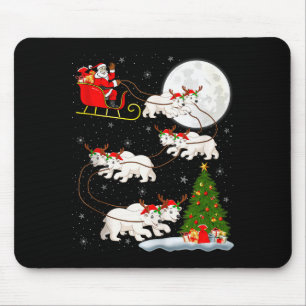 Lar Bear Santa Sleigh Flying Funny Magical Christm Mouse Pad