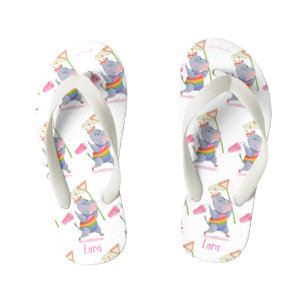 Lara - Rainbow Hippo Happiness - Kids Flip Flops