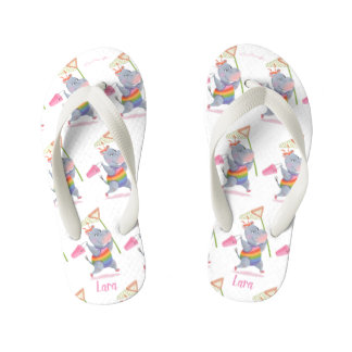 Lara - Rainbow Hippo Happiness - Kids Flip Flops