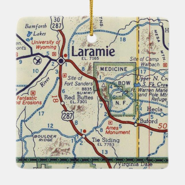 Laramie WY Vintage Map Ceramic Ornament (Back)