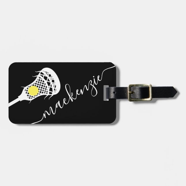 Larcrosse Stick Personalised Monogram Black White Luggage Tag (Front Horizontal)