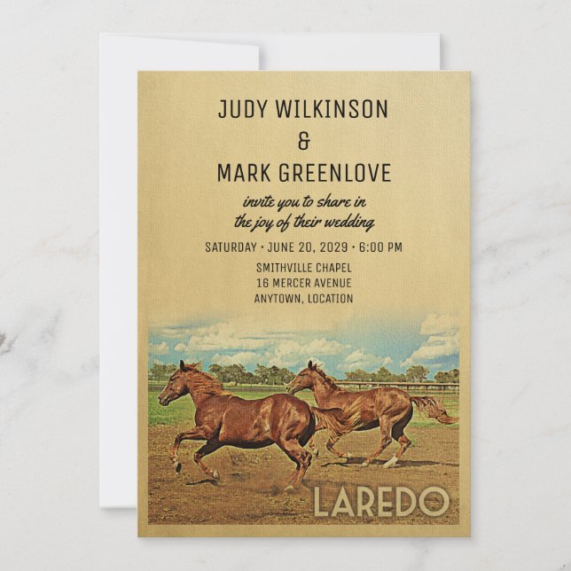 Laredo Texas Wedding Invitation Horses (Front)