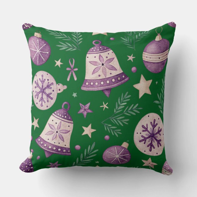 Large 20" x 20" Christmas Throw Pillow with Purple (Front)