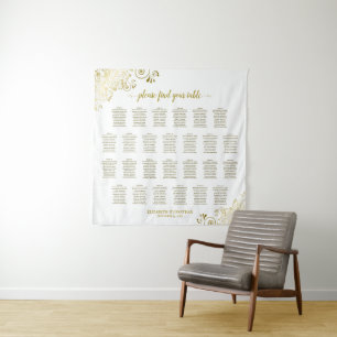 Large 26 Table Gold & White Wedding Seating Chart Tapestry