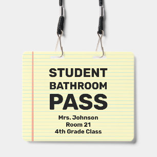 Large 4x5 Student Bathroom Pass Classroom Lanyard ID Badge