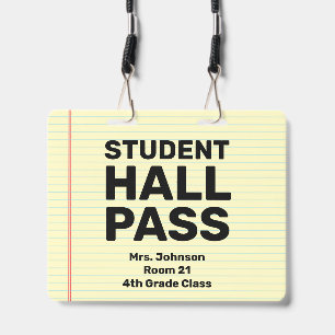 Large 4x5 Student Hall Pass Lanyard ID Badge