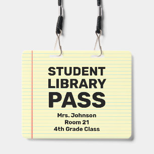 Large 4x5 Student Library Pass Classroom Lanyard ID Badge