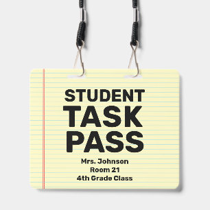 Large 4x5 Student Task Pass Classroom Lanyard ID Badge