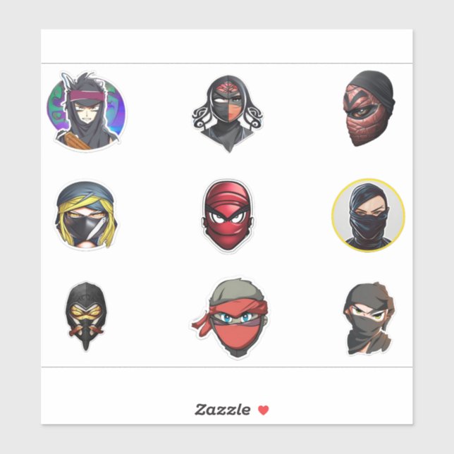 Large 8" x 8" Custom-Cut Vinyl Stickers,9pcs,ninja (Sheet)