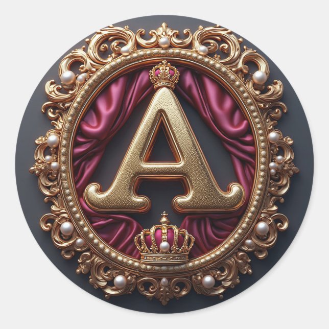 Large A Monogram on Red Velvet Classic Round Sticker (Front)