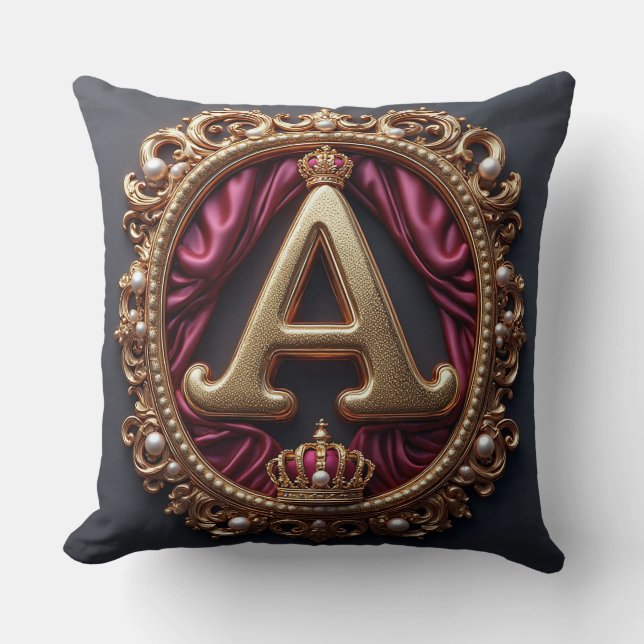 Large A Monogram on Red Velvet Cushion (Front)