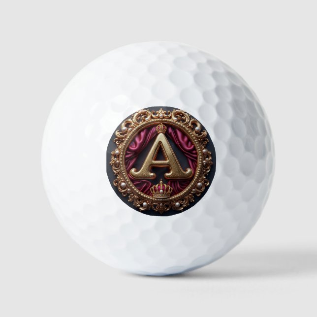 Large A Monogram on Red Velvet Golf Balls (Front)