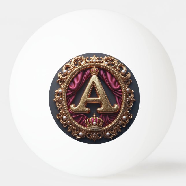 Large A Monogram on Red Velvet Ping Pong Ball (Front)