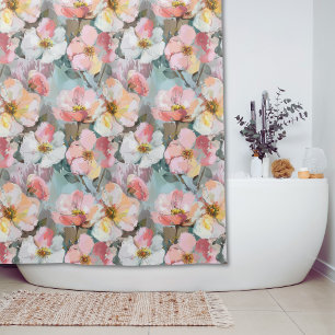 Large Abstract Pink Floral Print Shower Curtain