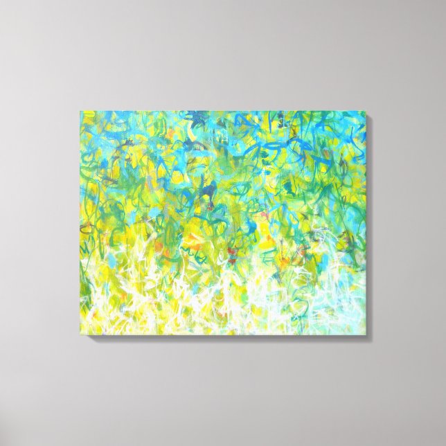 Large Abstract Turquoise Yellow Green White Canvas Print (Front)