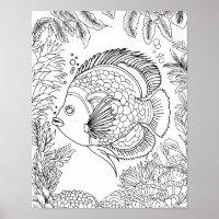 Large Adult Colouring Page Tropical Fish Ocean Art