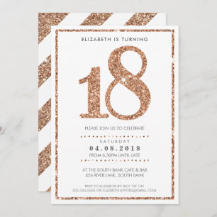 LARGE AGE NUMBER INVITE glam 18 rose gold glitter