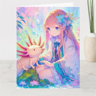 Large Anime Girl and Axolotl Personalised Birthday Card