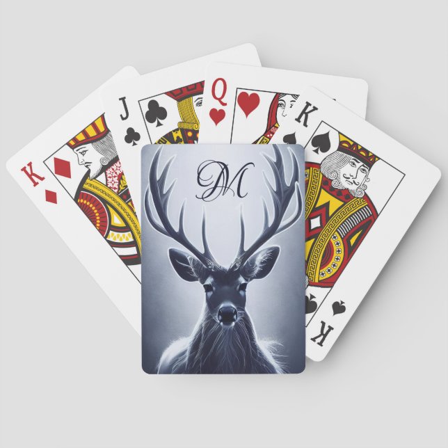 Large Antler Stag Deer with Monogram Playing Cards (Back)