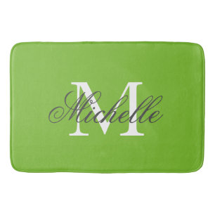Large apple green bath mat with chic name monogram