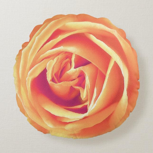 Large Apricot / Orange Rose Print  Round Cushion (Front)