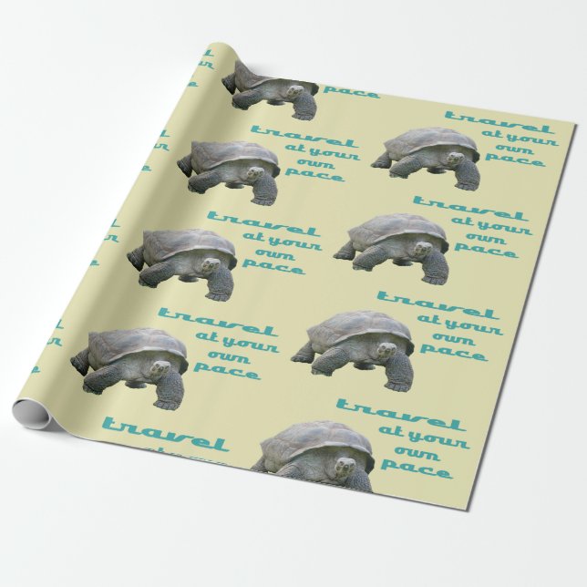 Large Aqua Realistic Tortoise Travel Your Own Pace Wrapping Paper (Unrolled)