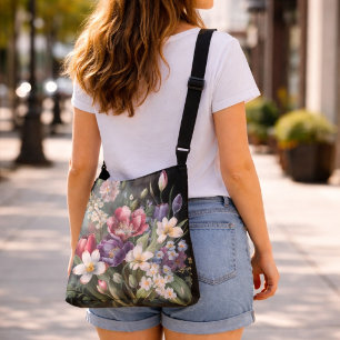 Large Assorted Floral Dark Colours Crossbody Bag