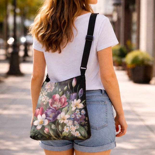 Large Assorted Floral Dark Colours Crossbody Bag (Creator Uploaded)